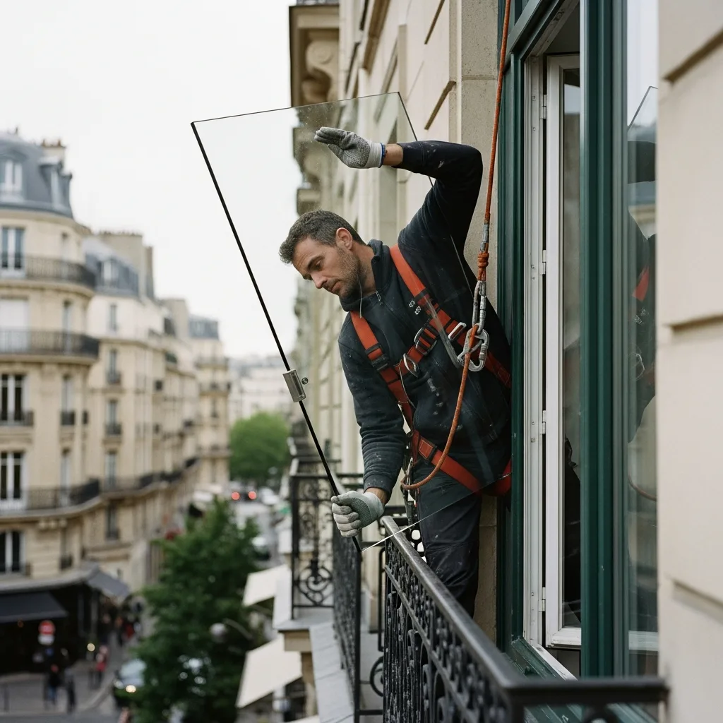 Vitrier remplaçant une vitre à Paris 20ème