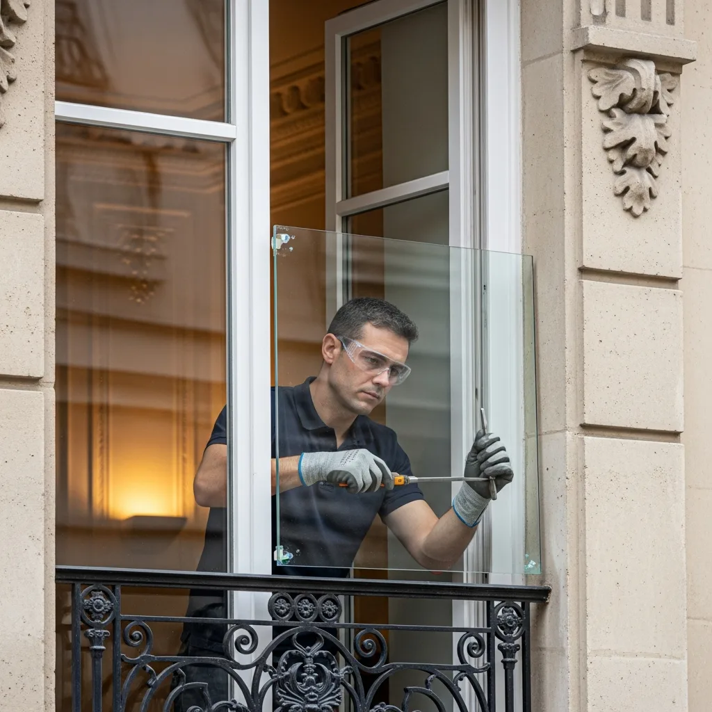 Vitrier remplaçant une vitre à Paris 7ème