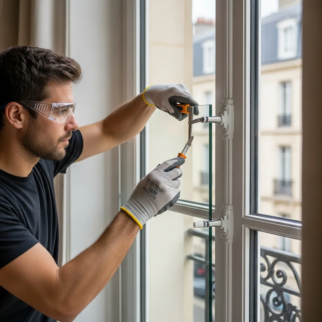 Vitrier remplaçant une vitre à Saâcy-sur-Marne