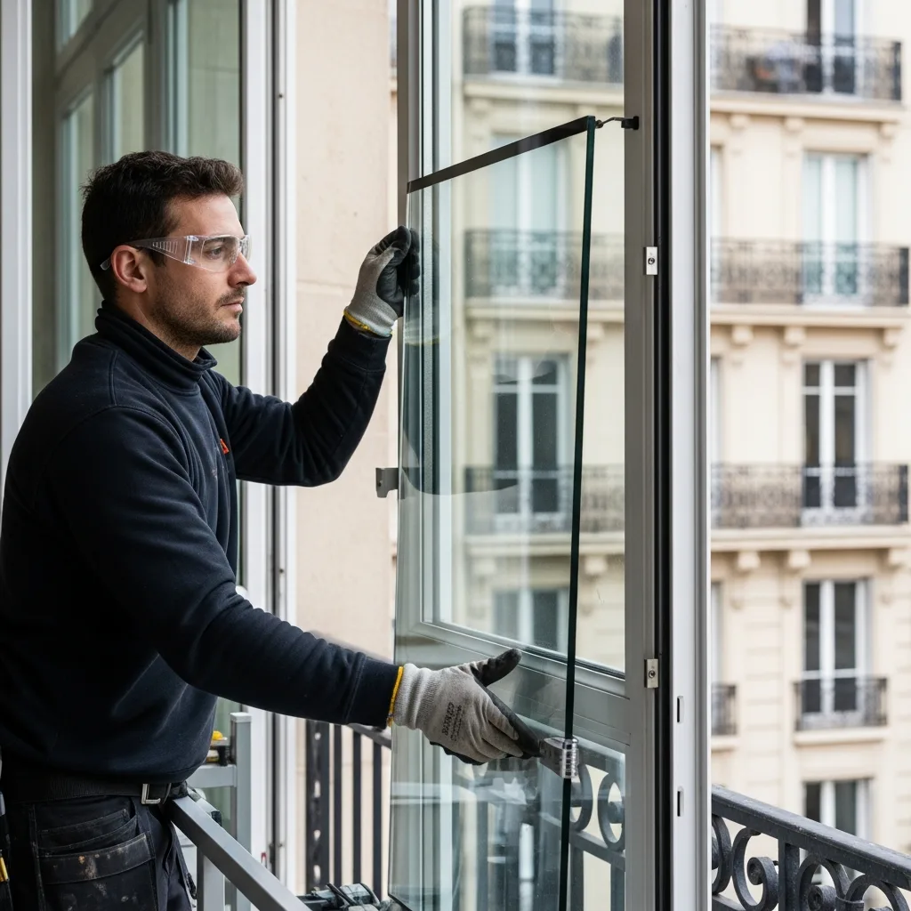 Vitrier remplaçant une vitre à Saint-Augustin