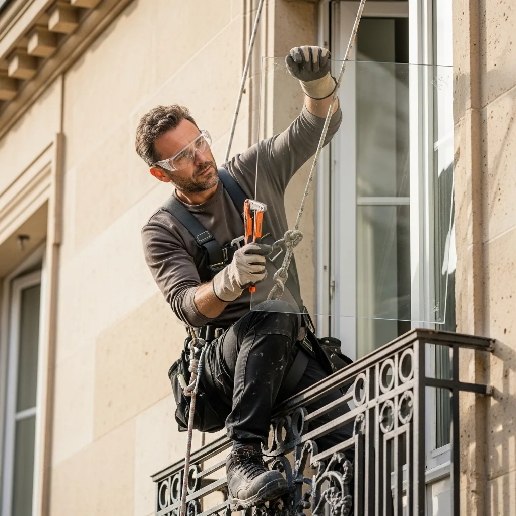 Vitrier remplaçant une vitre à Saint-Germain-sur-Morin