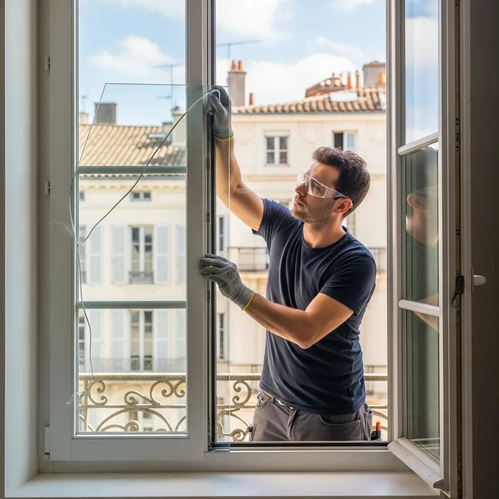Vitrier remplaçant une vitre à Saint-Gratien