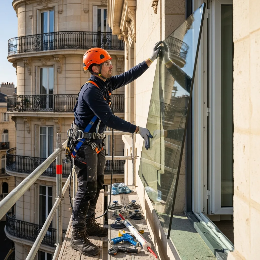 Vitrier remplaçant une vitre à Saint-Martin-du-Tertre