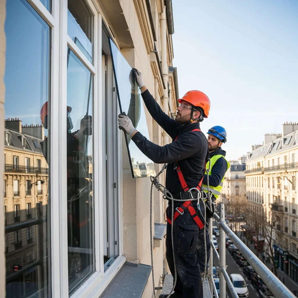 Vitrier remplaçant une vitre à Saint-Ouen-sur-Seine
