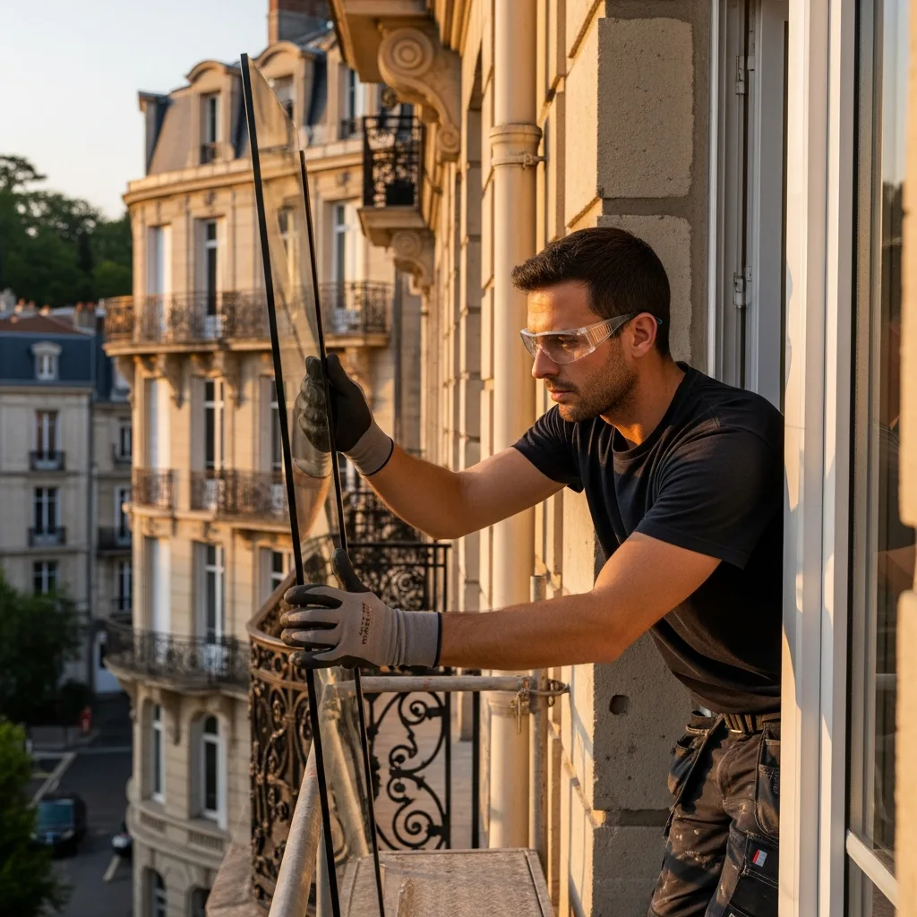 Vitrier remplaçant une vitre à Saint-Pierre-lès-Nemours
