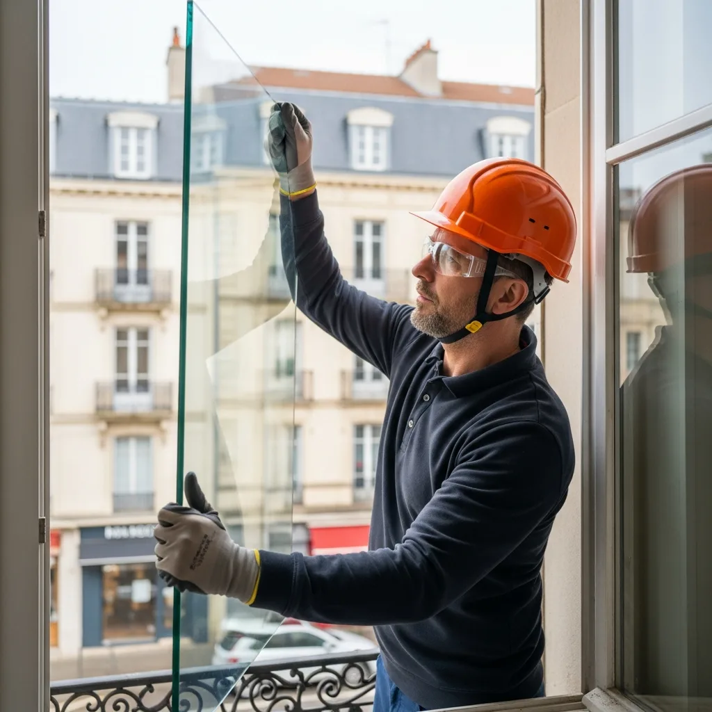 Vitrier remplaçant une vitre à Saint-Witz