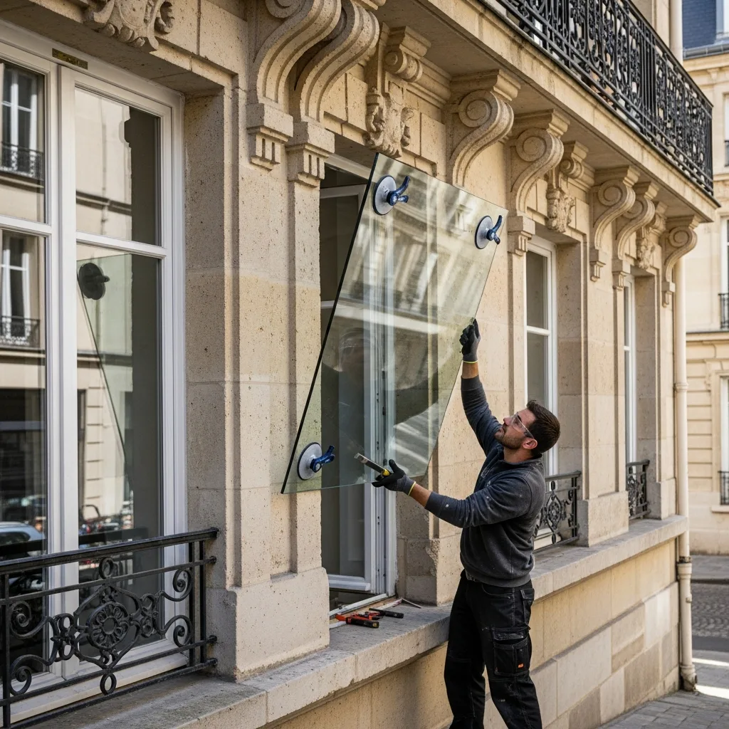 Vitrier remplaçant une vitre à Samois-sur-Seine