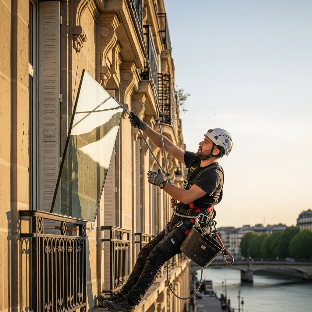 Vitrier remplaçant une vitre à Seine-Port