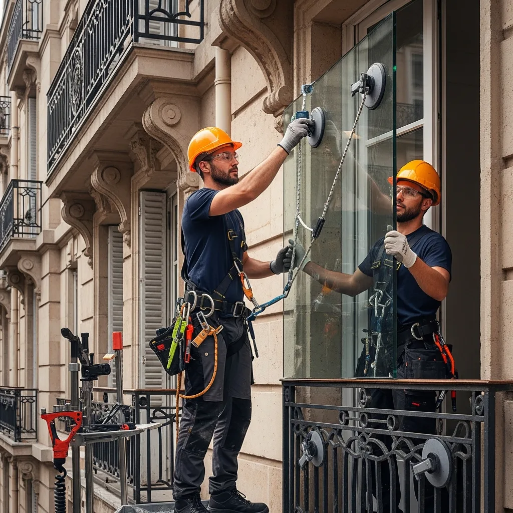 Vitrier remplaçant une vitre à Serris