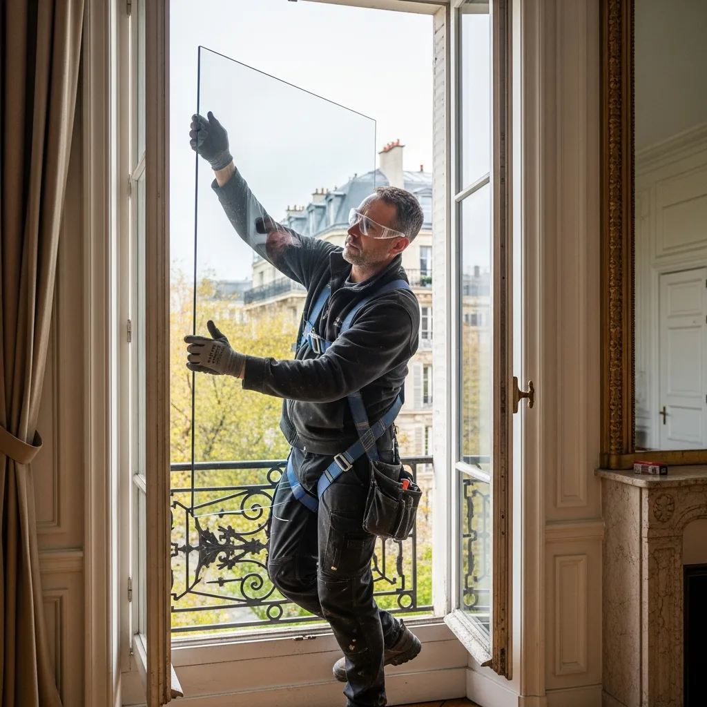 Vitrier remplaçant une vitre à Suresnes
