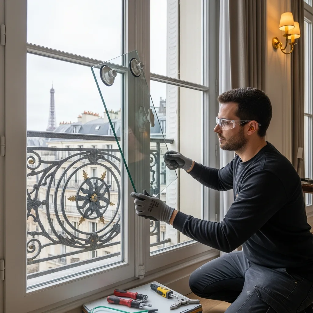 Vitrier remplaçant une vitre à Toussus-le-Noble