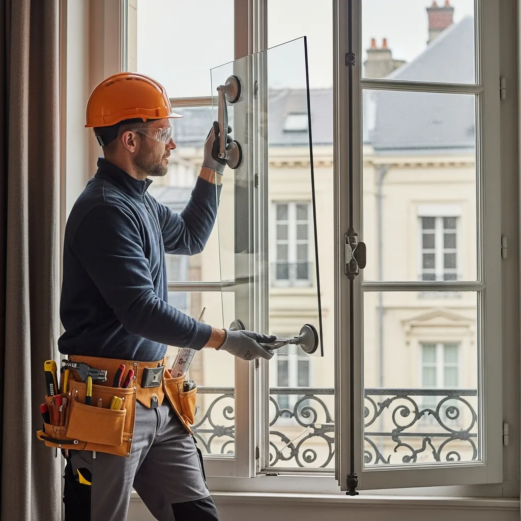 Vitrier remplaçant une vitre à Triel-sur-Seine