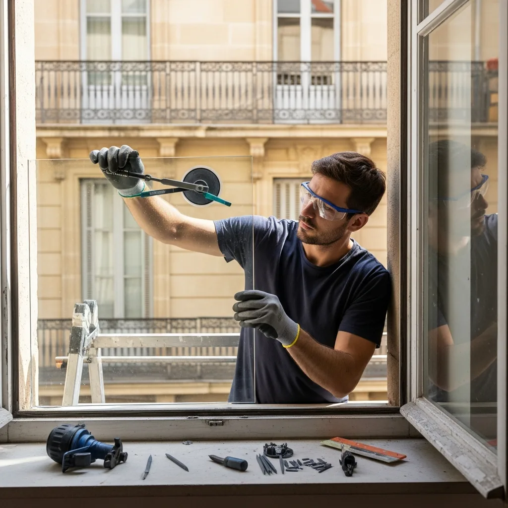 Vitrier remplaçant une vitre à Vaugrigneuse