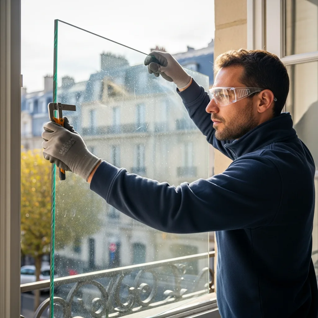 Vitrier remplaçant une vitre à Vaux-sur-Seine