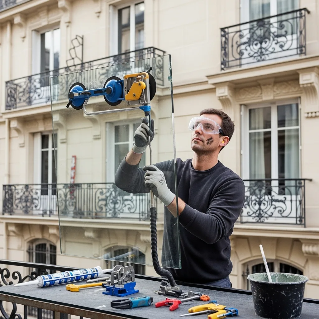 Vitrier remplaçant une vitre à Vélizy-Villacoublay