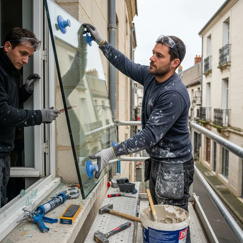 Vitrier remplaçant une vitre à Verneuil-l'Étang