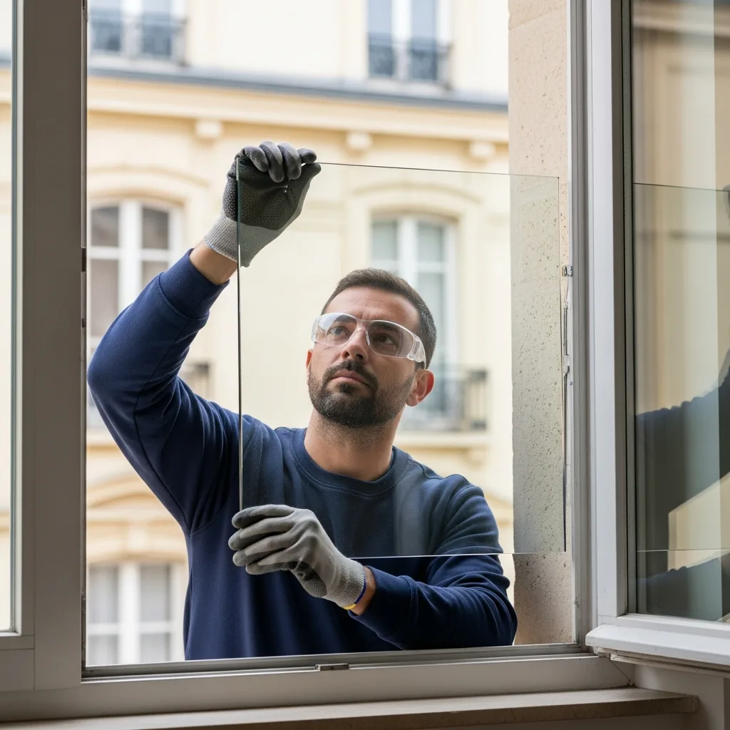 Vitrier remplaçant une vitre à Verneuil-sur-Seine