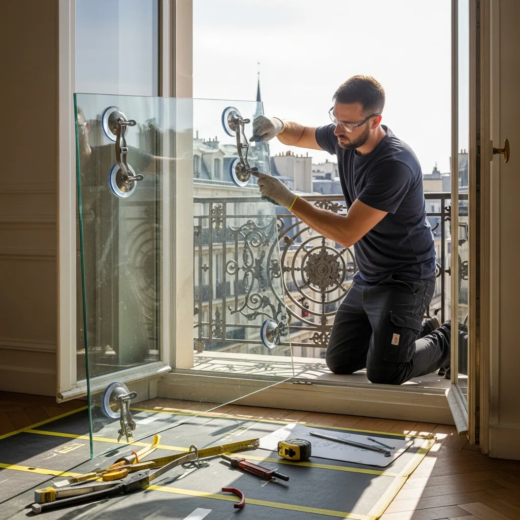 Vitrier remplaçant une vitre à Versailles
