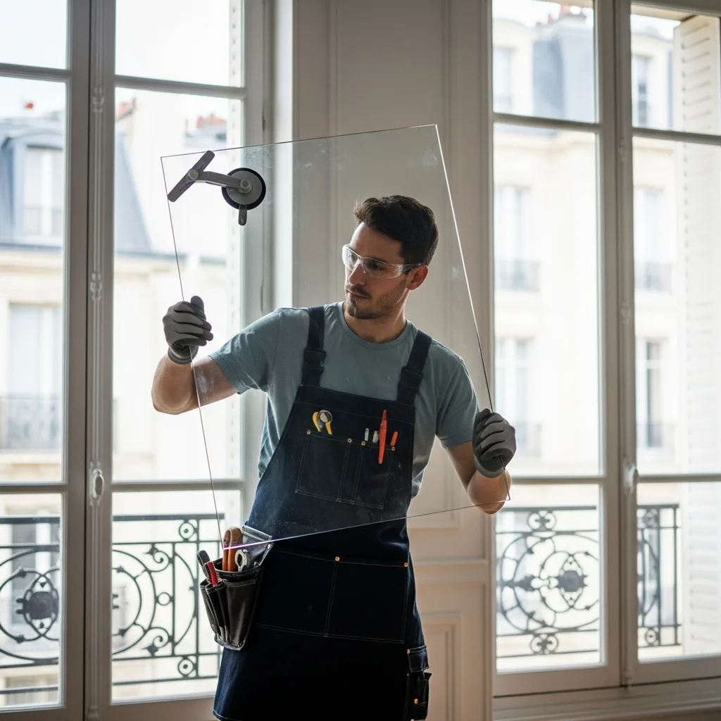 Vitrier remplaçant une vitre à Vert-le-Grand