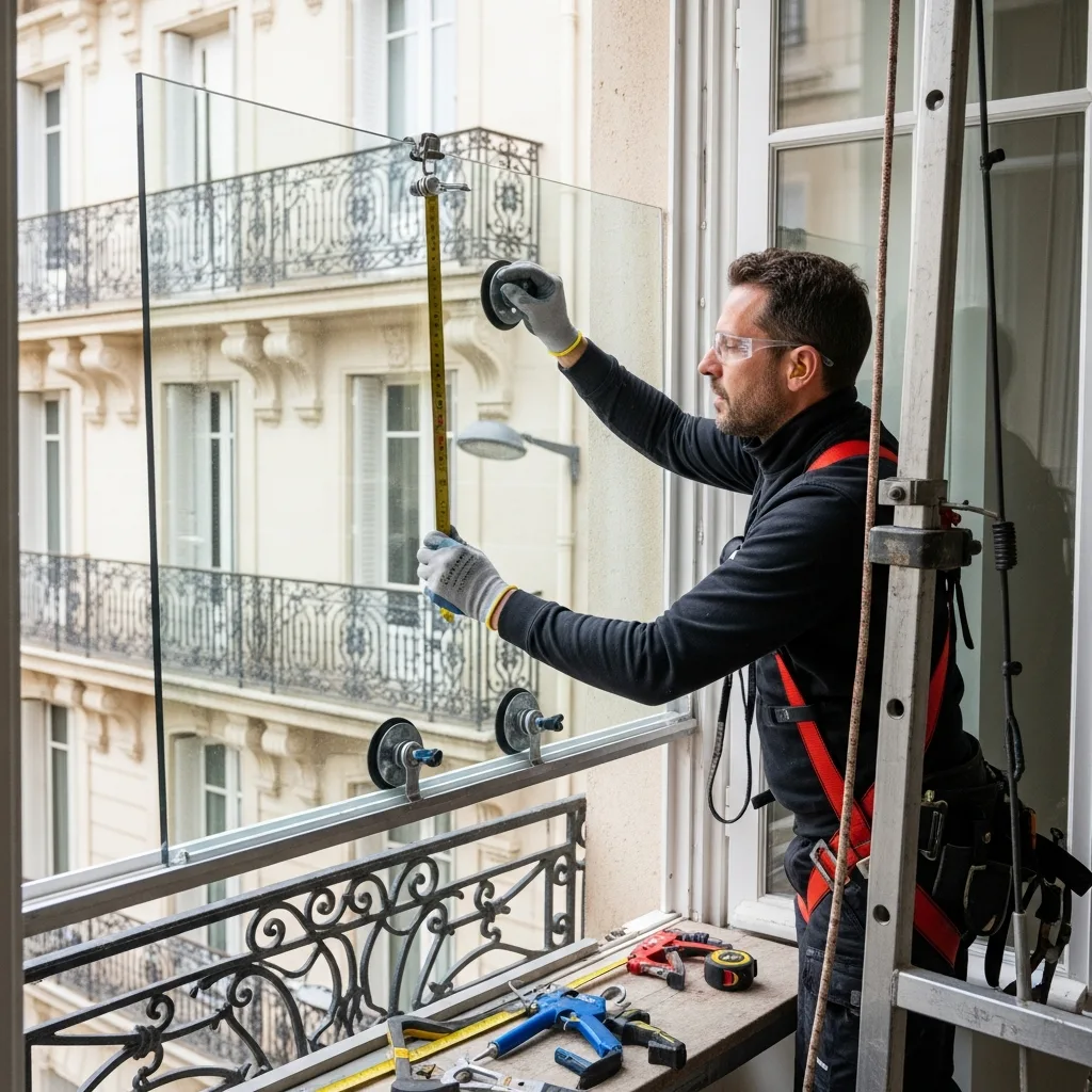 Vitrier remplaçant une vitre à Vert-le-Petit