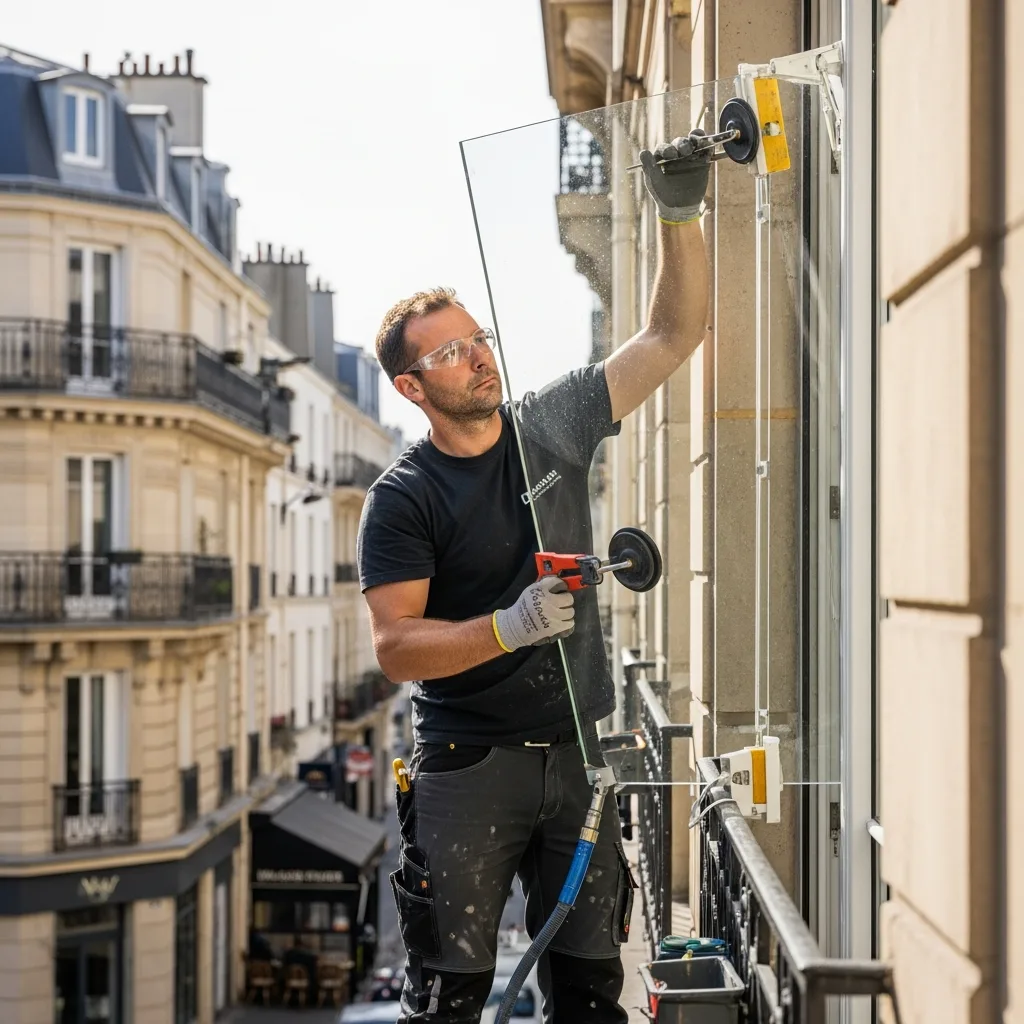 Vitrier remplaçant une vitre à Vert-Saint-Denis