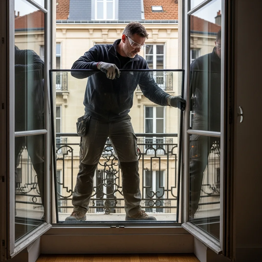 Vitrier remplaçant une vitre à Villebon-sur-Yvette
