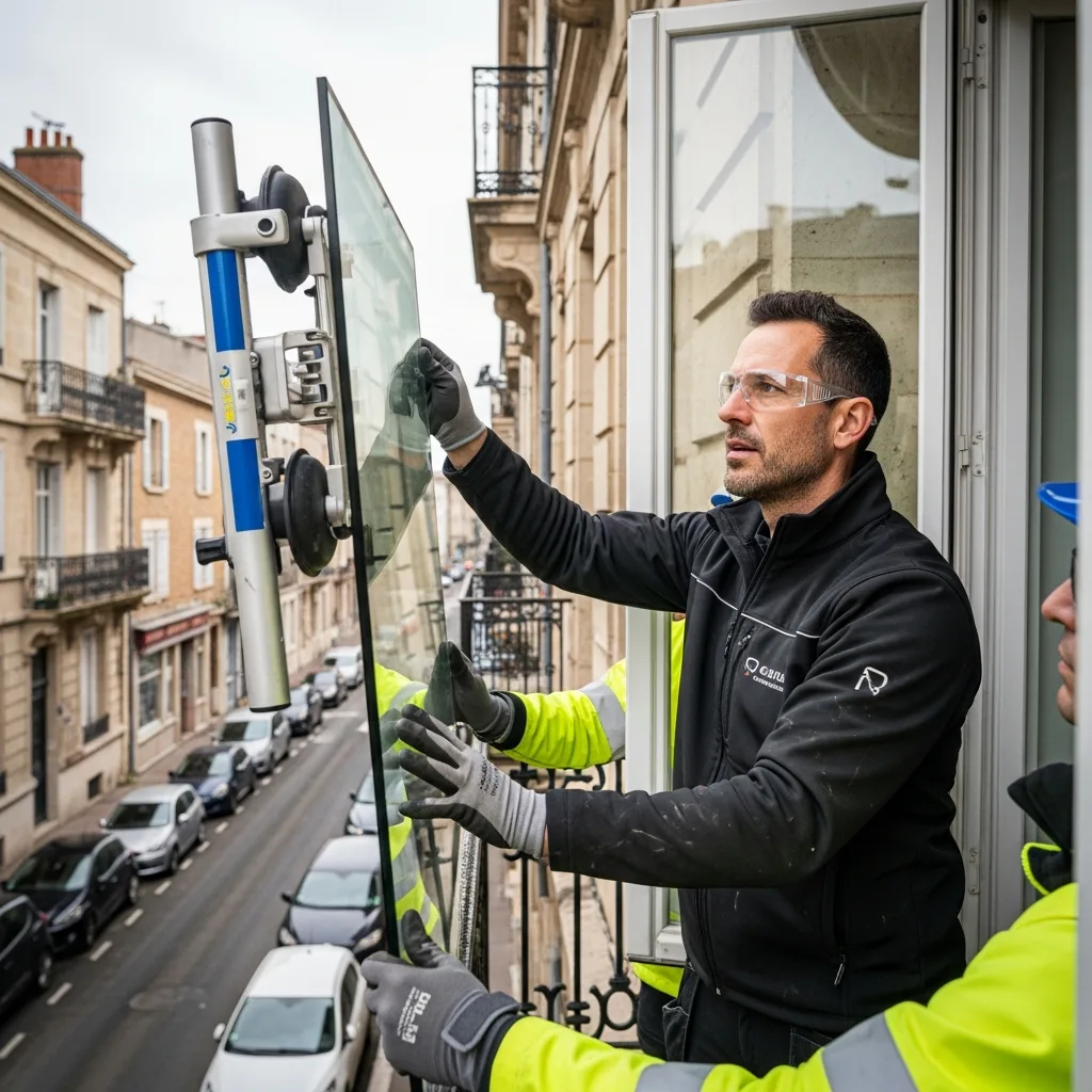 Vitrier remplaçant une vitre à Villeneuve-le-Comte
