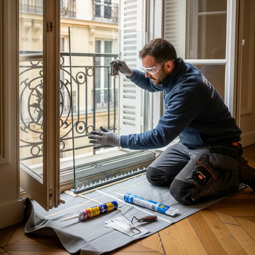 Vitrier remplaçant une vitre à Villeneuve-le-Roi