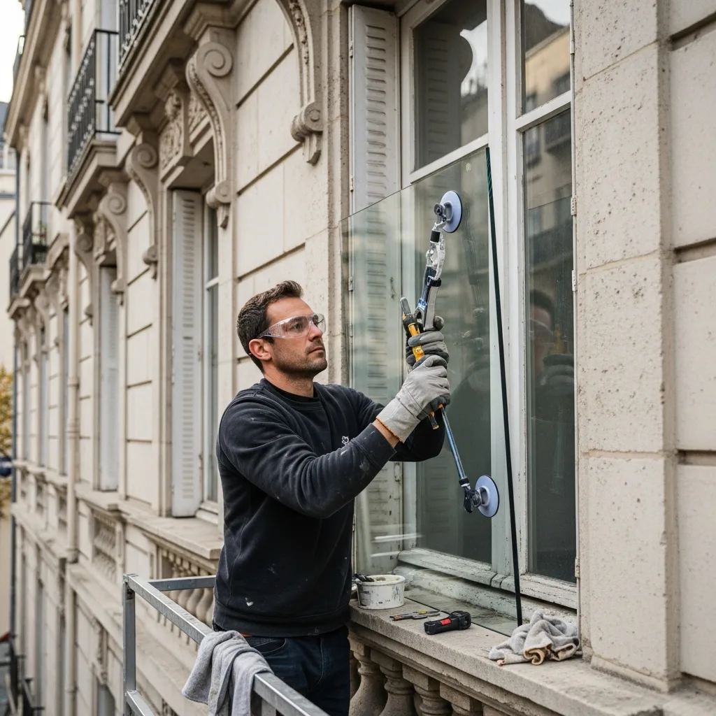 Vitrier remplaçant une vitre à Villeneuve-sur-Bellot