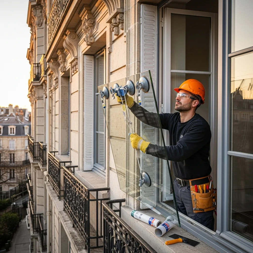Vitrier remplaçant une vitre à Villennes-sur-Seine