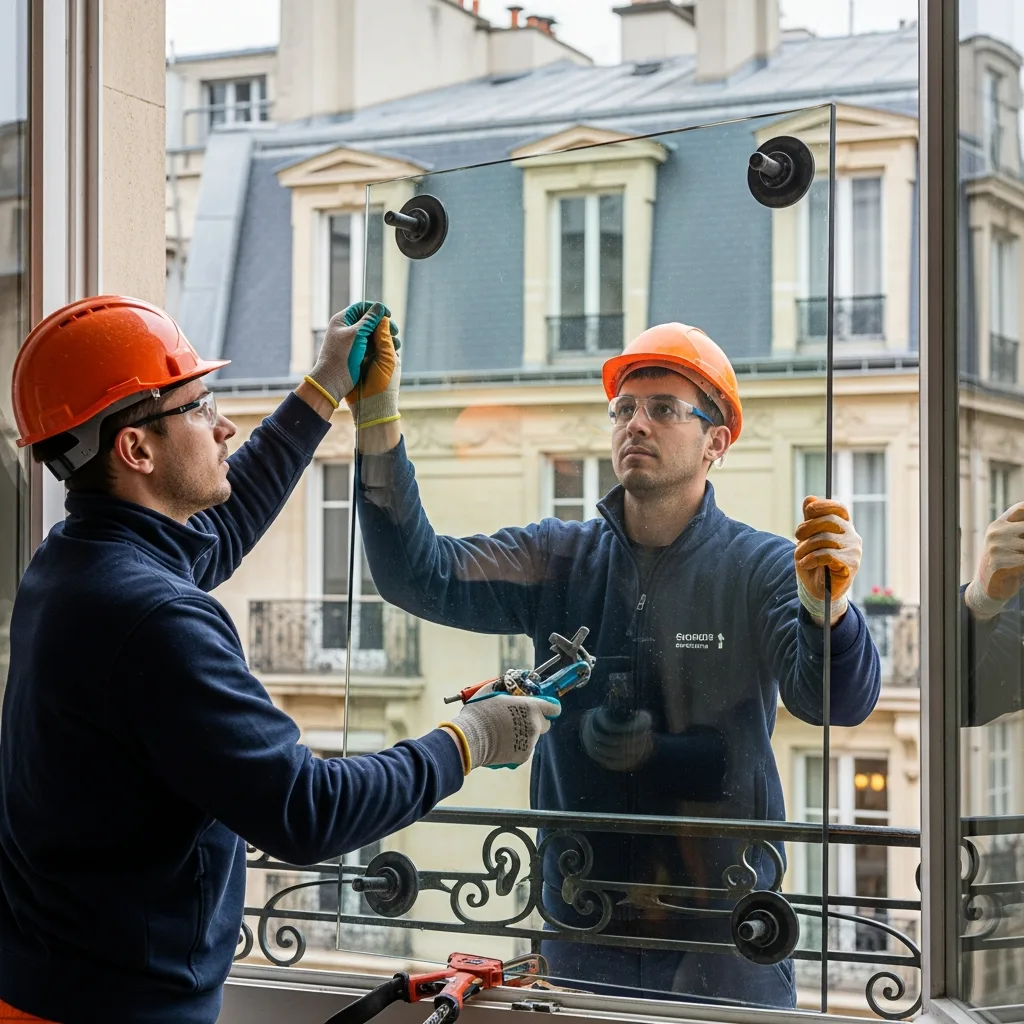 Vitrier remplaçant une vitre à Villeparisis