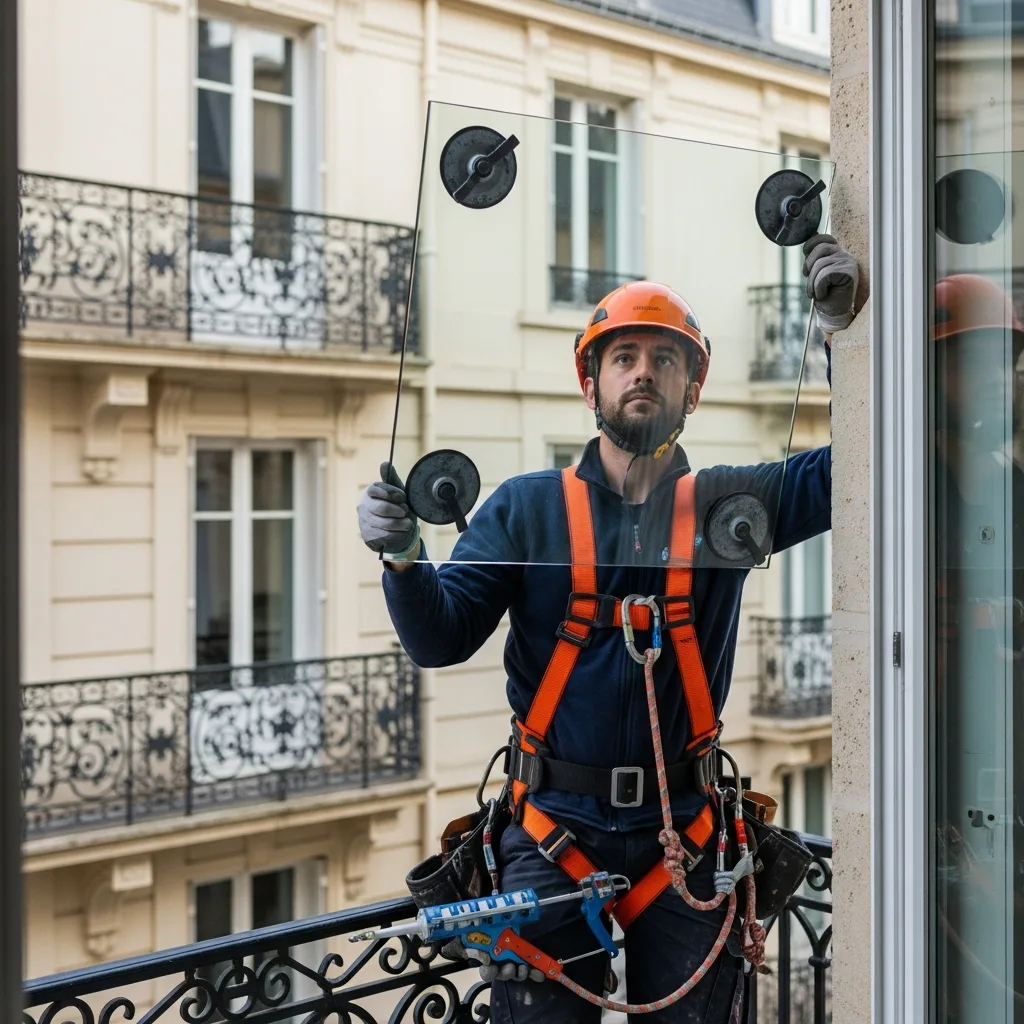 Vitrier remplaçant une vitre à Villiers-Saint-Frédéric