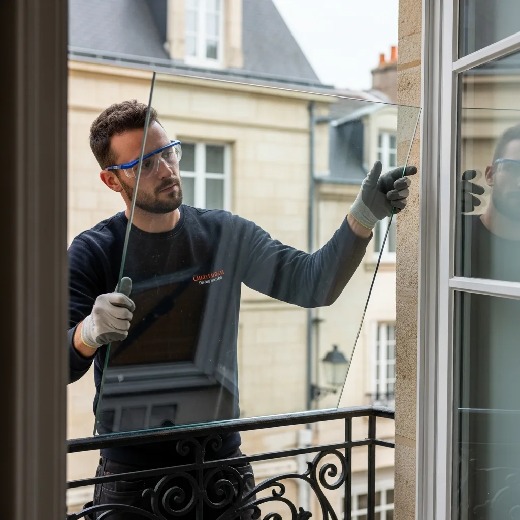 Vitrier remplaçant une vitre à Villiers-sur-Orge