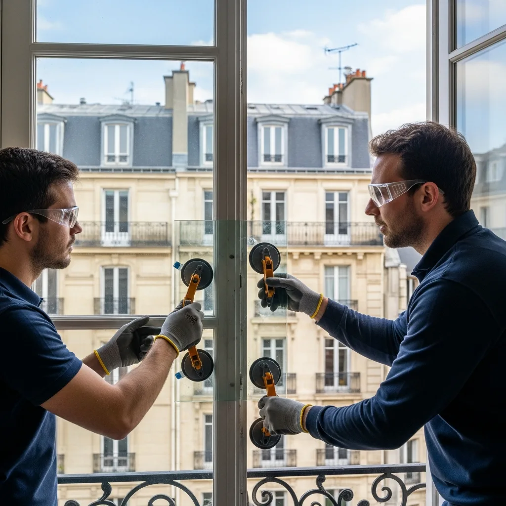Vitrier remplaçant une vitre à Vitry-sur-Seine