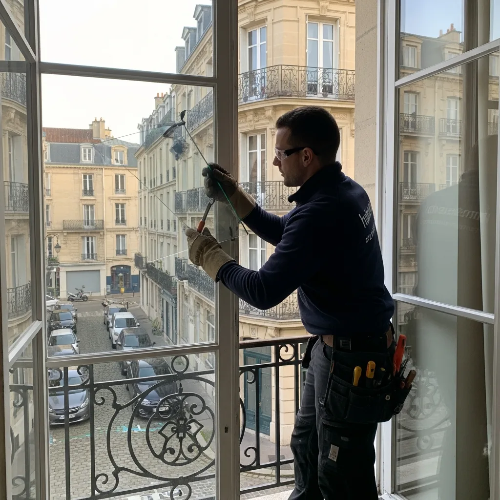 Vitrier remplaçant une vitre à Vulaines-sur-Seine