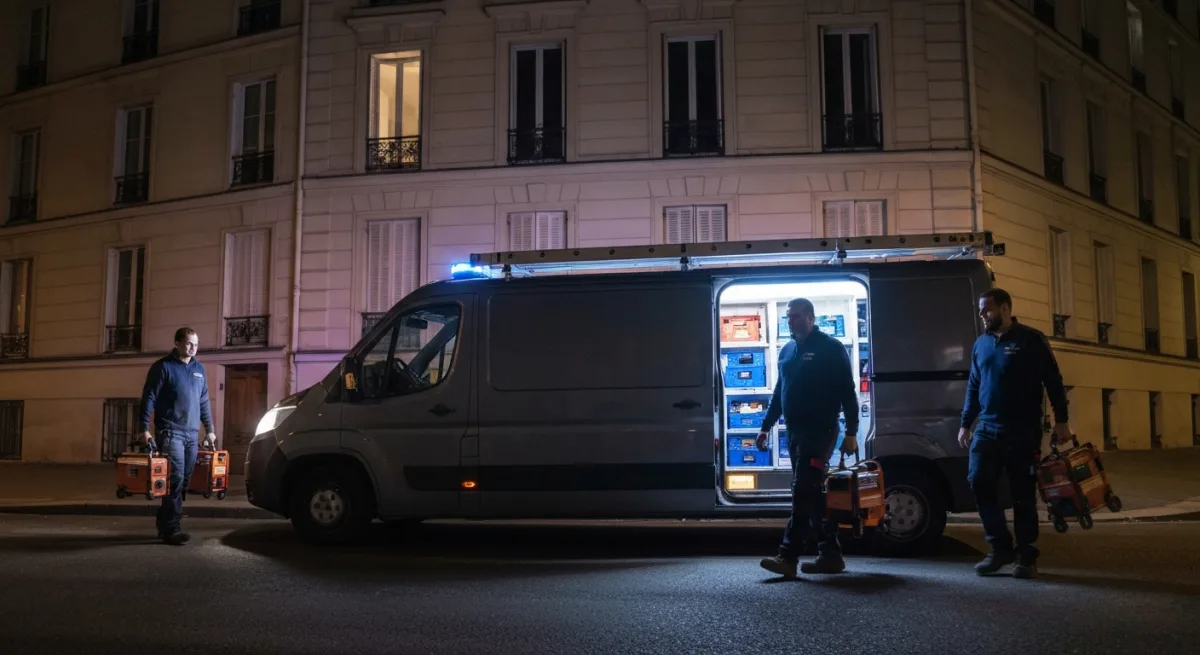 Vehicule intervention rapide artisan Paris nuit