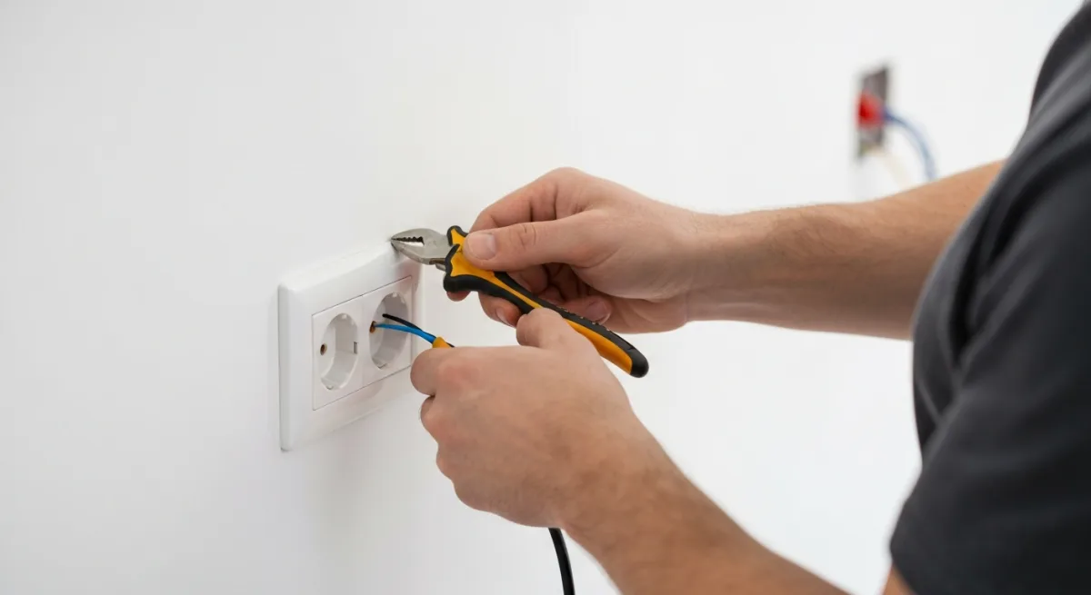 Electricien installant une prise electrique murale