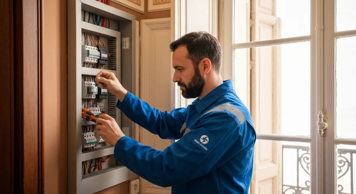 Electricien inspectant un tableau electrique
